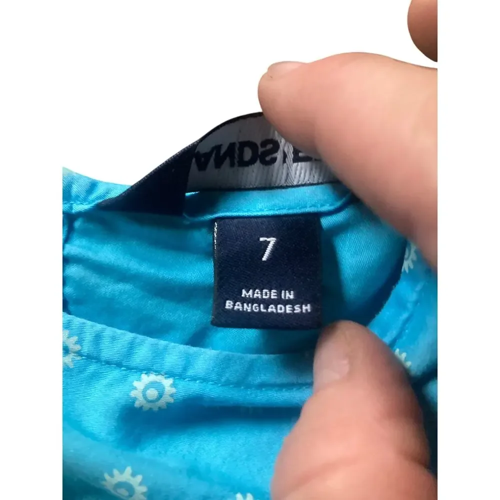 Girls Size 7 Cotton Dress Lot Lands’ End Blue Bandana Dress + NWT Polka Dot
